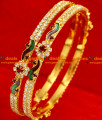 BG053-2.8 Size South Indian Imitation Bangle Red Stone Flower Enamel Petal Design