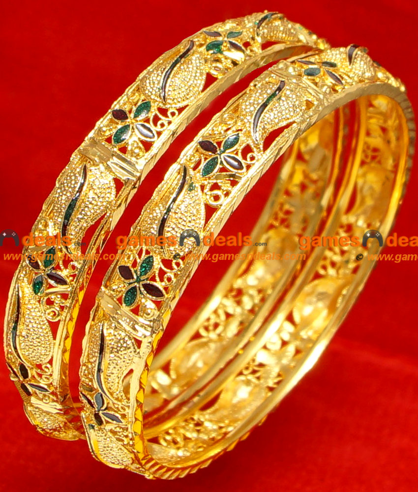 BG054-2.8 Size Gold Plated Imitation Enamel Mango Bangle Design Daily Wear