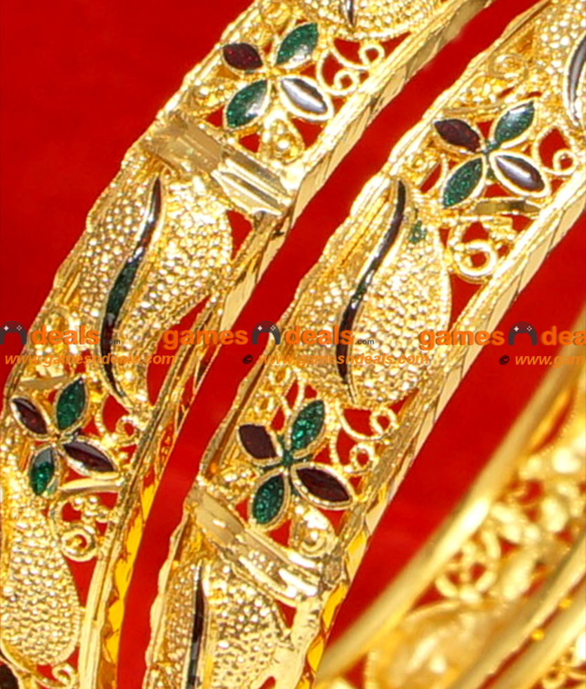BG054-2.6 Size Gold Plated Imitation Enamel Mango Bangle Design Daily Wear