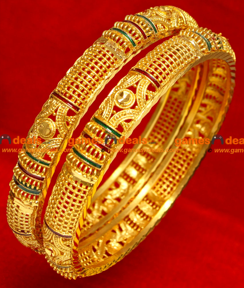 BG055-2.6 Size Gold Plated Imitation Daily Wear Antique Design Bangles