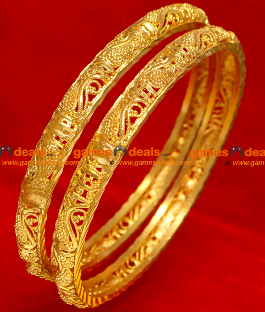 BG057-2.6 Size Gold Plated Imitation Bangle Traditional Kerala Swan Design