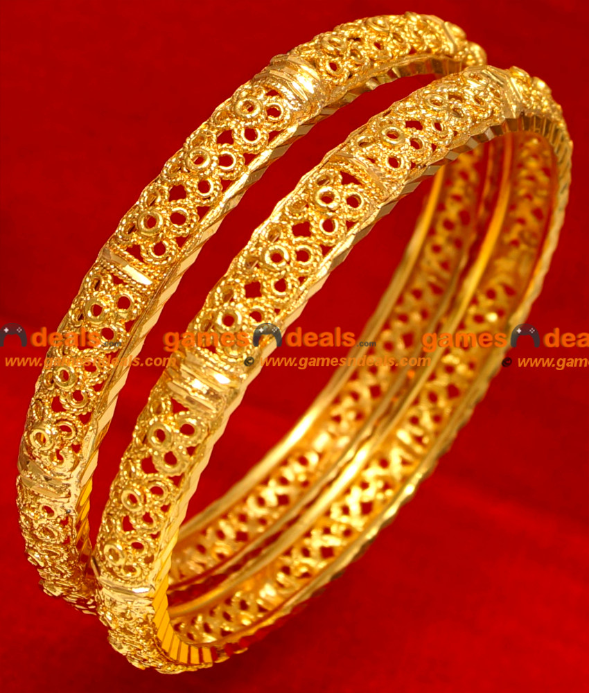 BG058-2.8 Size Gold Plated Imitation Bangle Traditional Kerala Flower Design