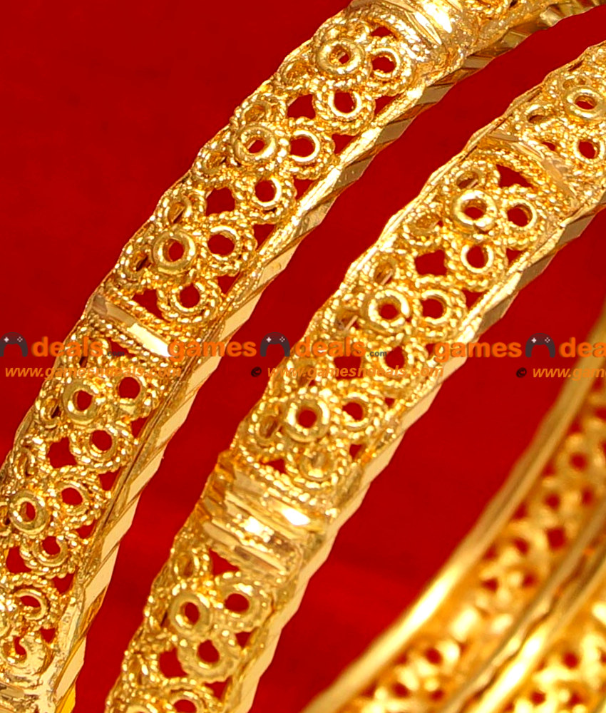 BG058-2.8 Size Gold Plated Imitation Bangle Traditional Kerala Flower Design