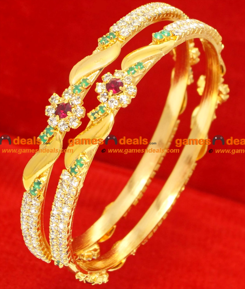 BG060-2.4 Size Gold Plated Imitation Bangle Daily Wear Red White Stone Bangle BG060-2.4 Size Gold Plated Imitation Bangle Daily Wear Red White Stone Bangle