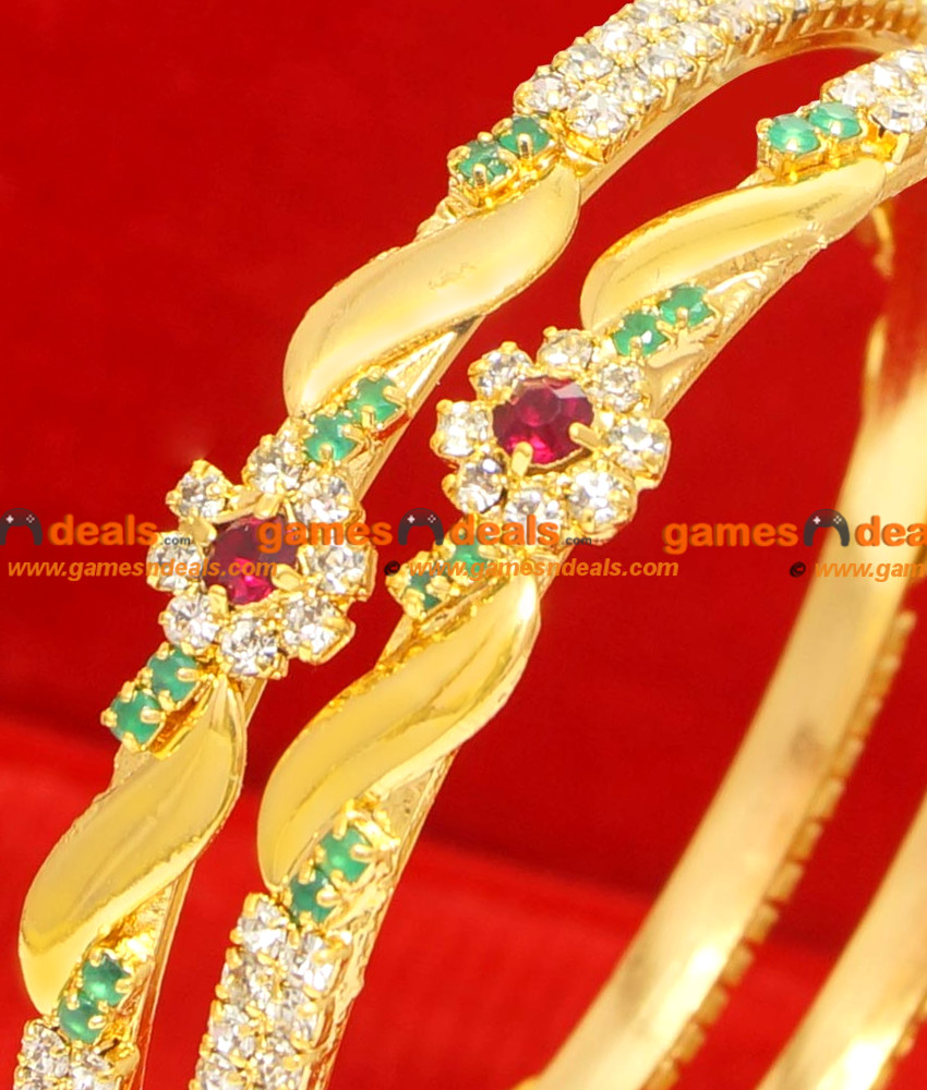 BG060-2.4 Size Gold Plated Imitation Bangle Daily Wear Red White Stone Bangle BG060-2.4 Size Gold Plated Imitation Bangle Daily Wear Red White Stone Bangle