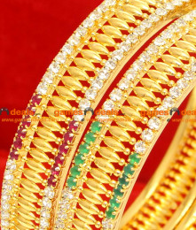 BG061-2.6 Size Gold Plated Imitation Kada Bridal Wear Red White Green Stone Bangle BG061-2.6 Size Gold Plated Imitation Kada Bridal Wear Red White Green Stone Bangle