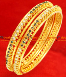 BG062-2.6 Size Gold Plated Imitation Thin Daily Wear White Green Stone Bangle