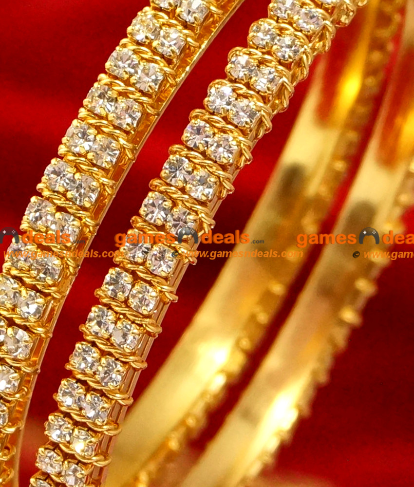 BG067-2.4 Size South Indian Gold Plated American Diamond Bridal Bangle