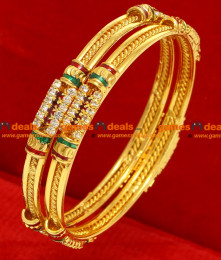 BG072-2.4 Size Bollywood Type Enamel Party Wear Red White Stone Bangle 