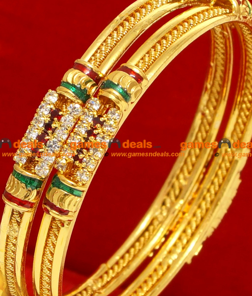 BG072-2.8 Size Bollywood Type Enamel Party Wear Red White Stone Bangle 