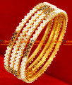 BG073-2.6 Size South Indian White Pearl Party Wear Red White Stone Bangle 