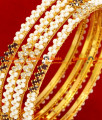 BG073-2.6 Size South Indian White Pearl Party Wear Red White Stone Bangle 