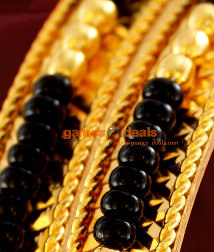 BR005-2.8 Size Gold Plated Karugamani Black Beads Bangles