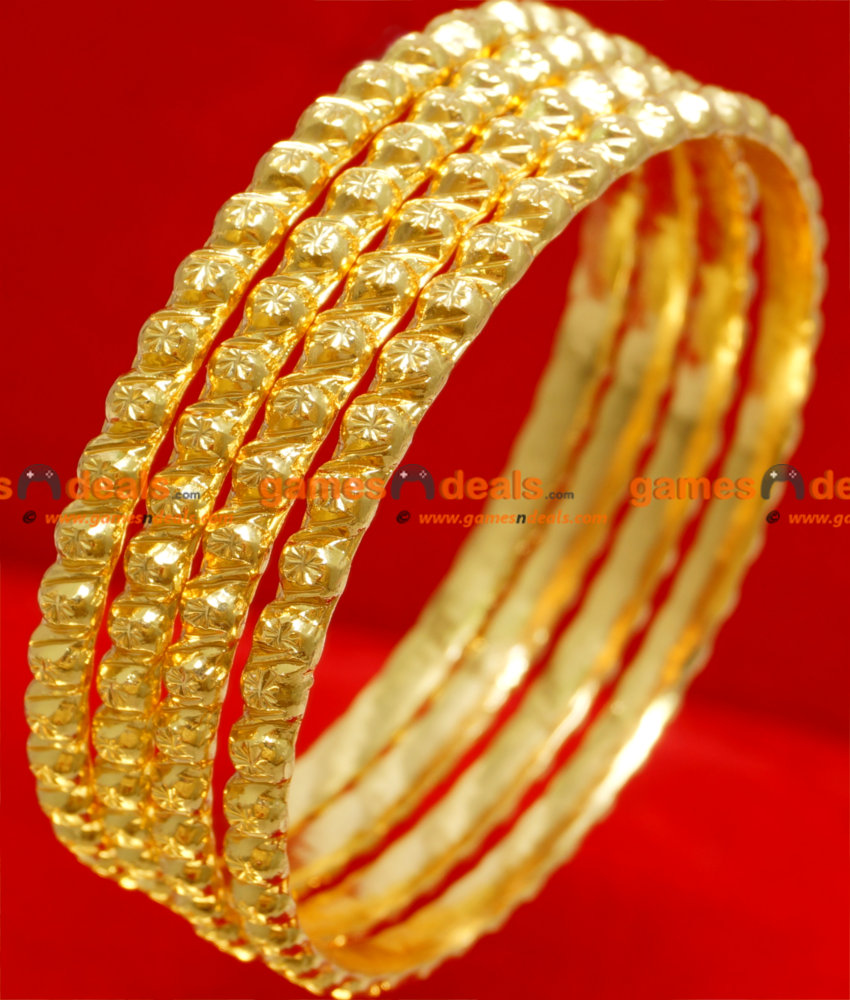 BR039-2.4 Size 24ct Gold Plated Thin Muthu and Flower Design Ethinic  Wear Bangle