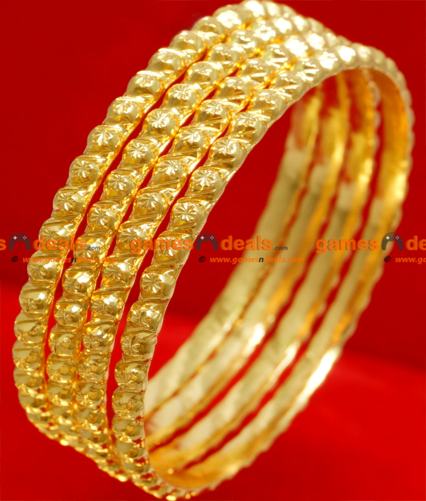 BR039-2.8 Size 24ct Gold Plated Thin Muthu and Flower Design Ethinic Wear Bangle BR039-2.8 Size 24ct Gold Plated Thin Muthu and Flower Design Ethinic Wear Bangle