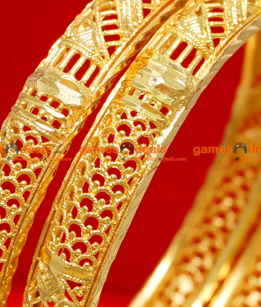BR041-2.6 Size 24ct Gold Plated Thin Kerala Flower Design Ethinic  Wear Bangle
