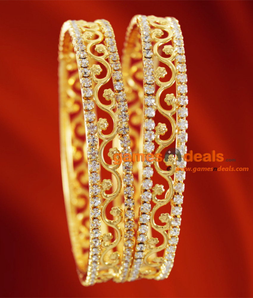 BS001-2.8 Size Gold Plated American Diamond Bright Flower Design Bangle BS001-2.8 Size Gold Plated American Diamond Bright Flower Design Bangle
