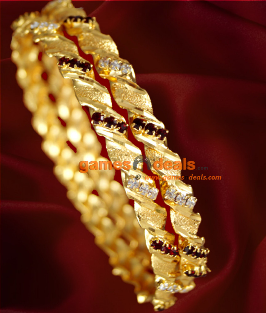 BS002-2.6 Size Gold Plated Jewelry Twisted Design Stone Bangle