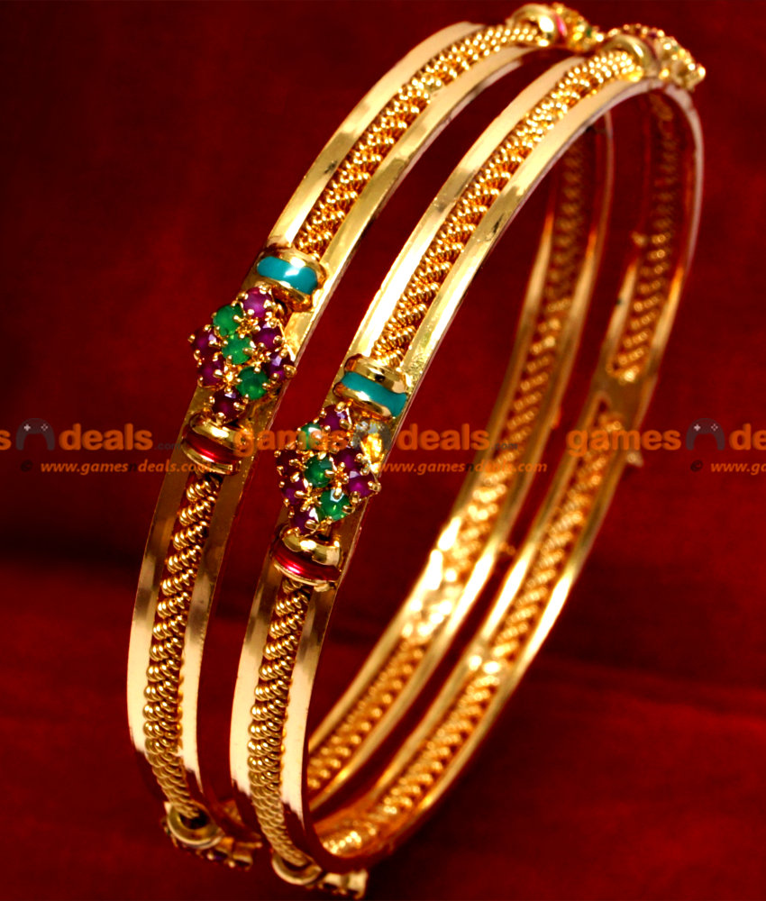 BS011-2.8 Size Gold Plated Jade Stone Thin Spring Design Bangles BS011-2.8 Size Gold Plated Jade Stone Thin Spring Design Bangles