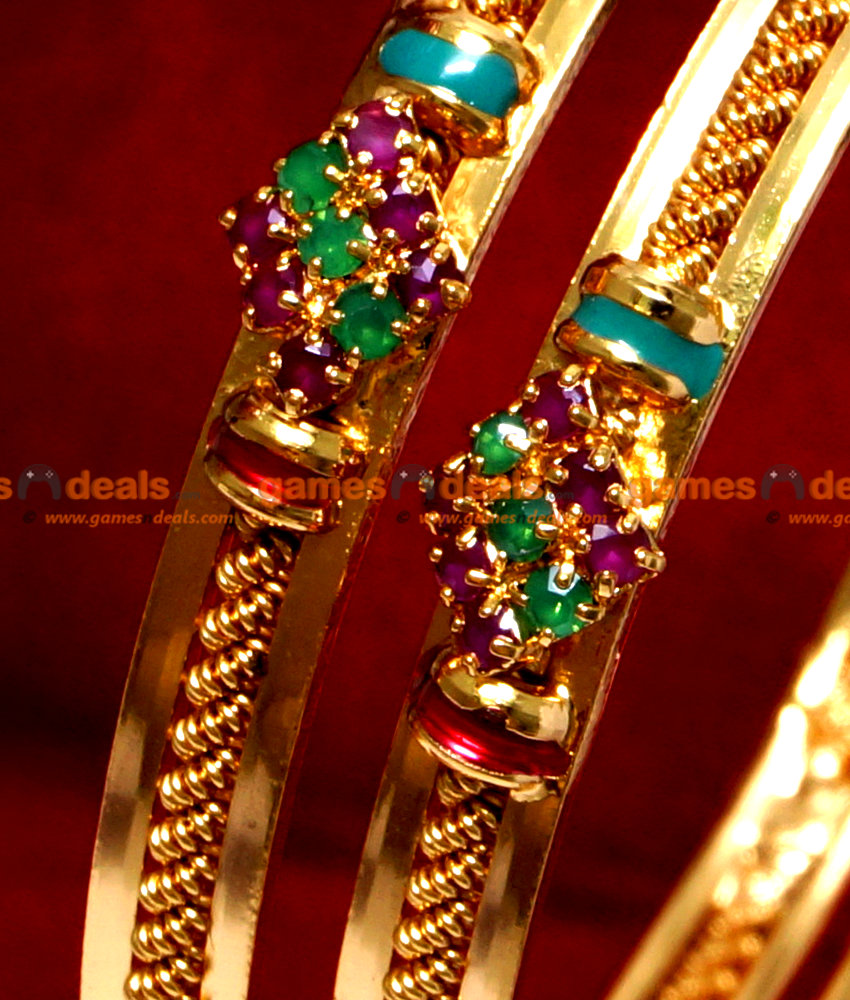 BS011-2.8 Size Gold Plated Jade Stone Thin Spring Design Bangles BS011-2.8 Size Gold Plated Jade Stone Thin Spring Design Bangles