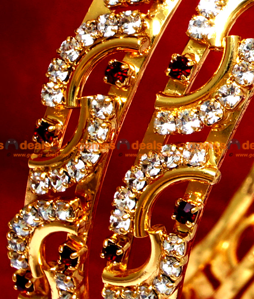 BS012-2.6 Size Gold Plated AD Stone Design Party Wear Bangles