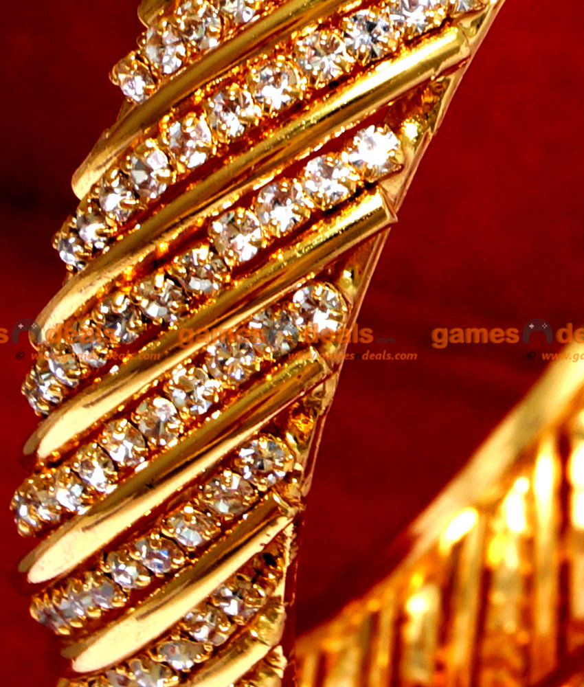 BS013-2.6 Size Gold Plated AD Stone Broad Design Party Wear Single Bangle BS013-2.6 Size Gold Plated AD Stone Broad Design Party Wear Single Bangle