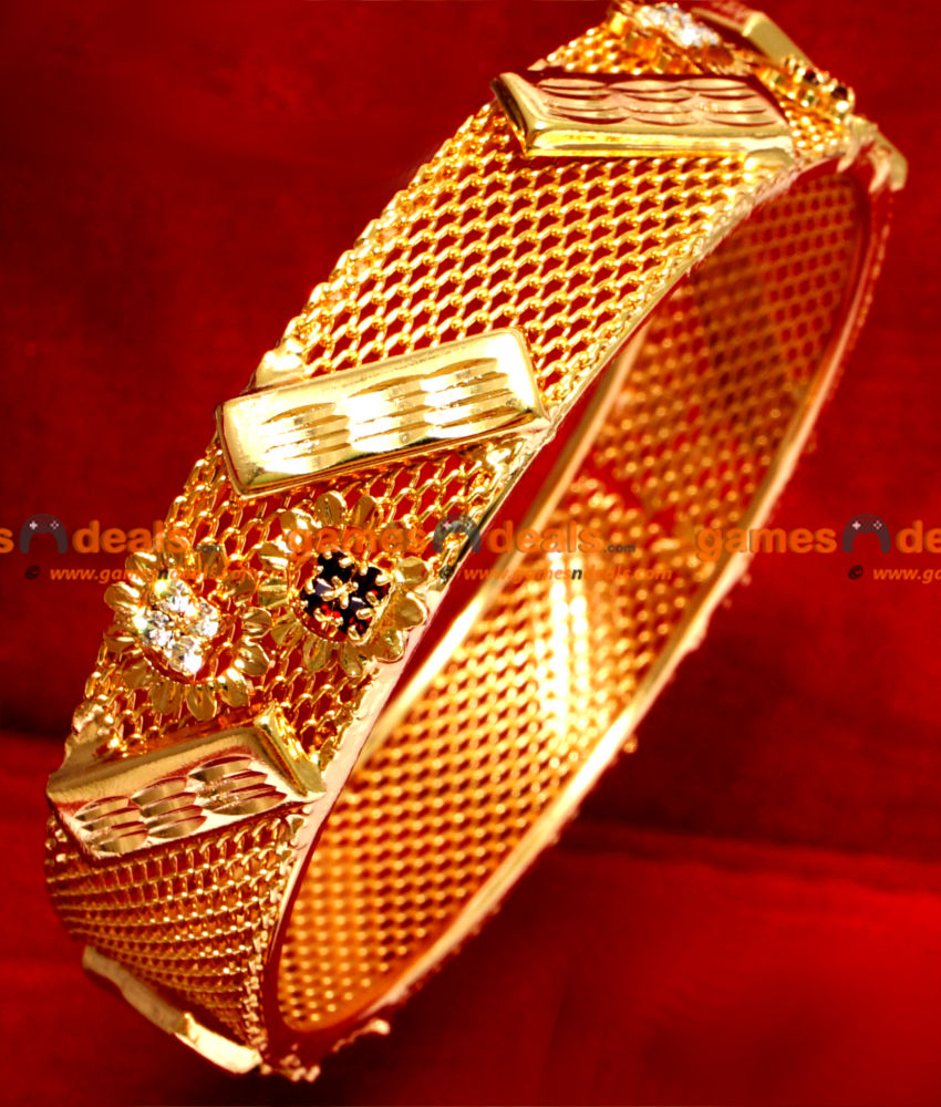 BS014-2.8 Size Net Design Gold Plated AD Stone Broad Party Wear Single Bangle BS014-2.8 Size Net Design Gold Plated AD Stone Broad Party Wear Single Bangle