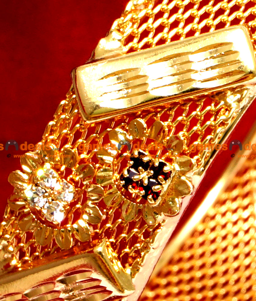 BS014-2.8 Size Net Design Gold Plated AD Stone Broad Party Wear Single Bangle BS014-2.8 Size Net Design Gold Plated AD Stone Broad Party Wear Single Bangle