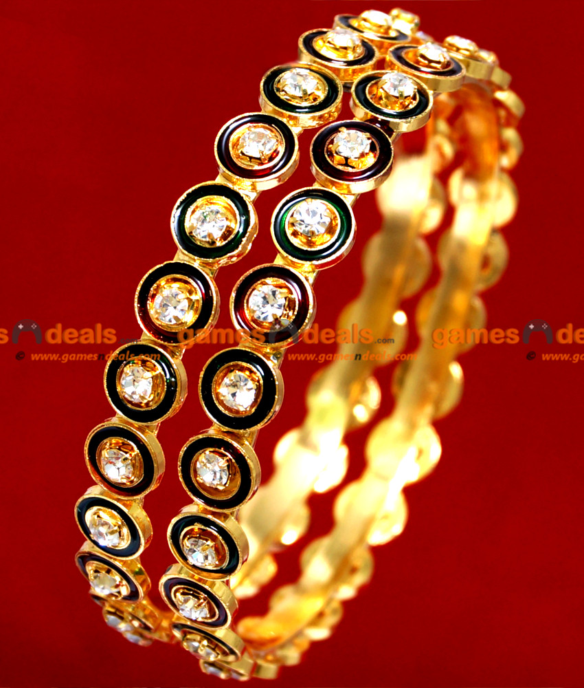 BS015-2.8 South Indian Gold Plated Stone Ennamel Party Wear Design Bangle