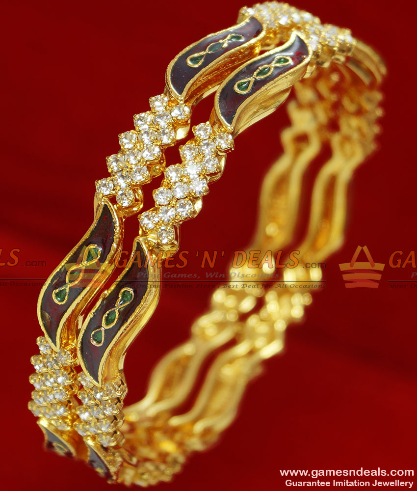 BS018-2.4 South Indian Gold Plated Stone Ennamel Party Wear Design Bangle