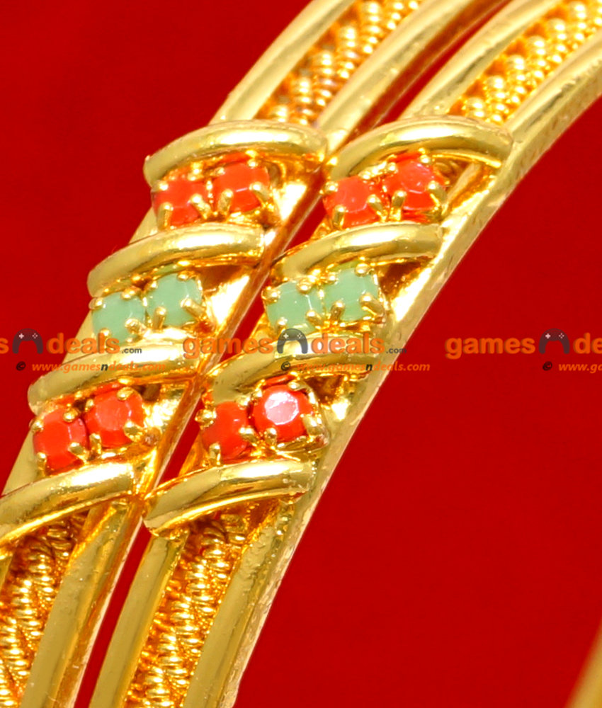 BS019-2.8 Size Gold Plated Stone Bangle Thin Spring Party Wear Design BS019-2.8 Size Gold Plated Stone Bangle Thin Spring Party Wear Design