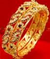 BS020-2.8 Size Gold Plated Maroon American Diamond Stone Party Wear Design Bangle