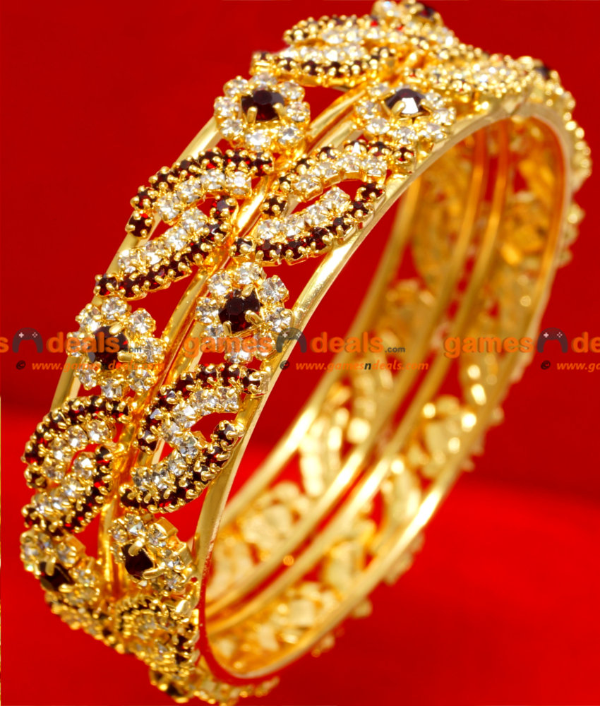 BS020-2.8 Size Gold Plated Maroon American Diamond Stone Party Wear Design Bangle BS020-2.8 Size Gold Plated Maroon American Diamond Stone Party Wear Design Bangle