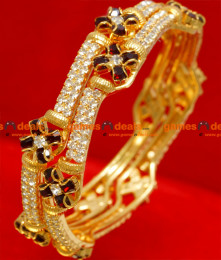 BS021-2.4 Size Gold Plated Maroon American Diamond Stone Party Wear Neli Design Bangle