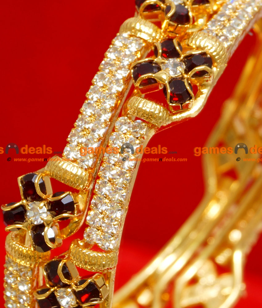 BS021-2.4 Size Gold Plated Maroon American Diamond Stone Party Wear Neli Design Bangle BS021-2.4 Size Gold Plated Maroon American Diamond Stone Party Wear Neli Design Bangle