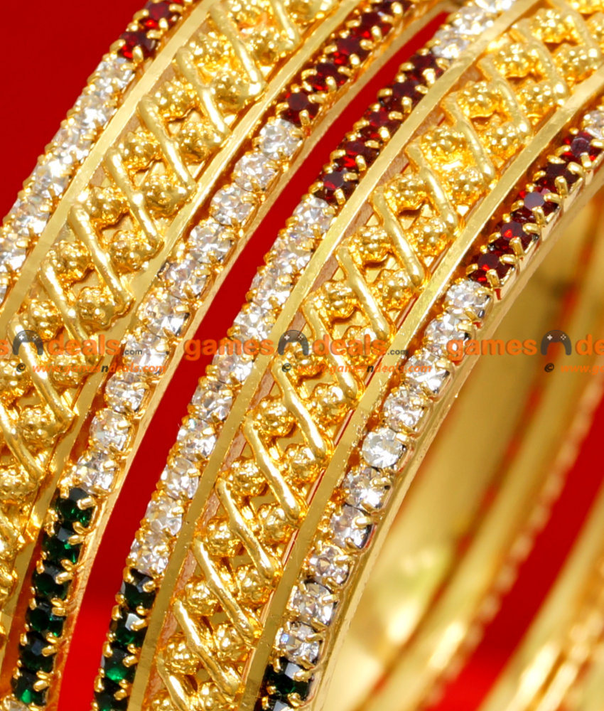 BS023-2.8 Size Gold Plated Semi Precious Ruby Emerald American Diamond Stone Party Wear Design Bangle