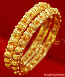 BR047-2.4 Size 24ct Gold Plated Gold Beaded Traditional Design Bangle