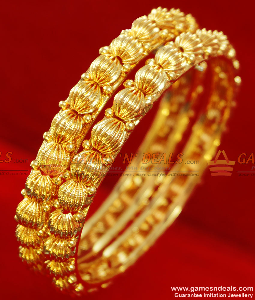BR047-2.8 Size 24ct Gold Plated Gold Beaded Traditional Design Bangle