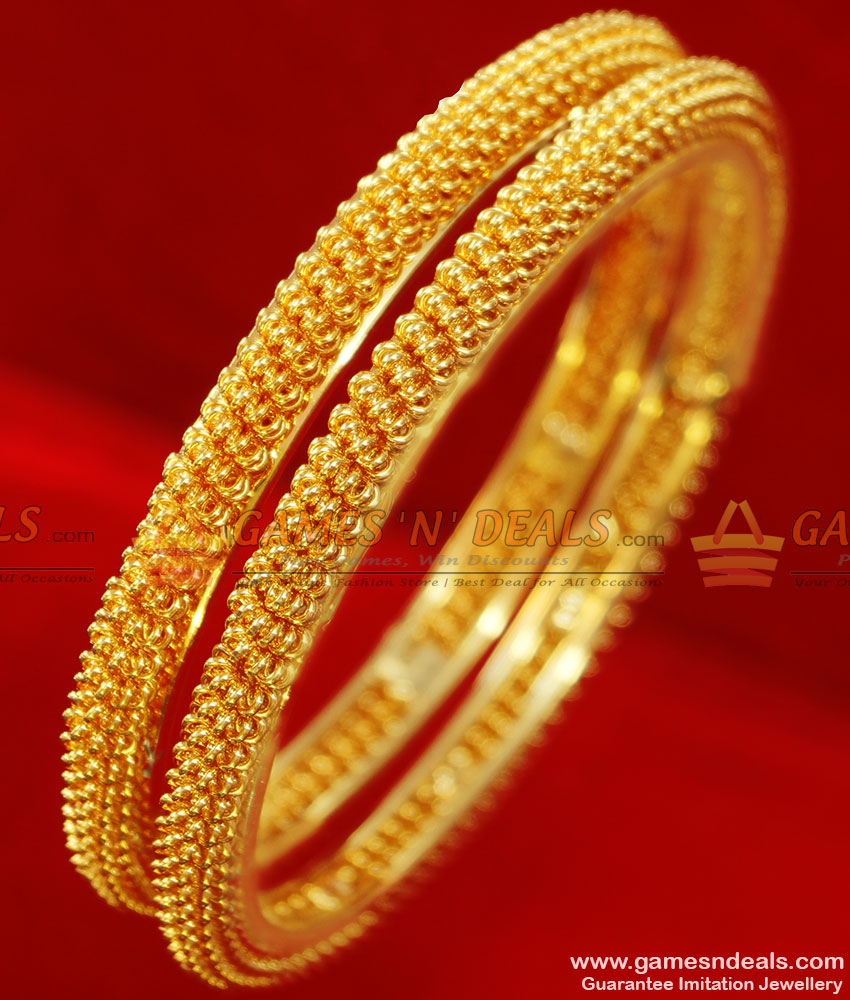 BR048-2.4 Size 24ct Gold Plated Flower Design Party Wear Imitation Bangle