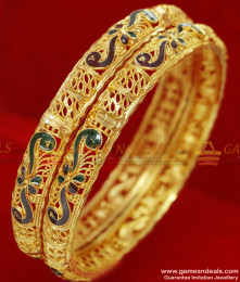 BR051-2.4 Size Gold Plated Kerala Enamel Flower Traditional Wear Bangle