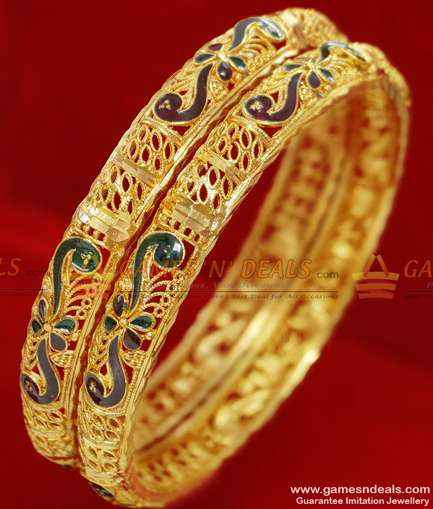 BR051-2.8 Size Gold Plated Kerala Enamel Flower Traditional Wear Bangle