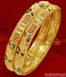 BR058-2.6 Size Kerala Leaf Enamel Design Gold Plated Imitation Bangles