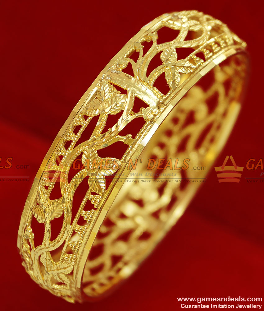 BR059-2.8 Size Gold Plated Broad Leaf Kadaa Imitation Party Wear Bangle