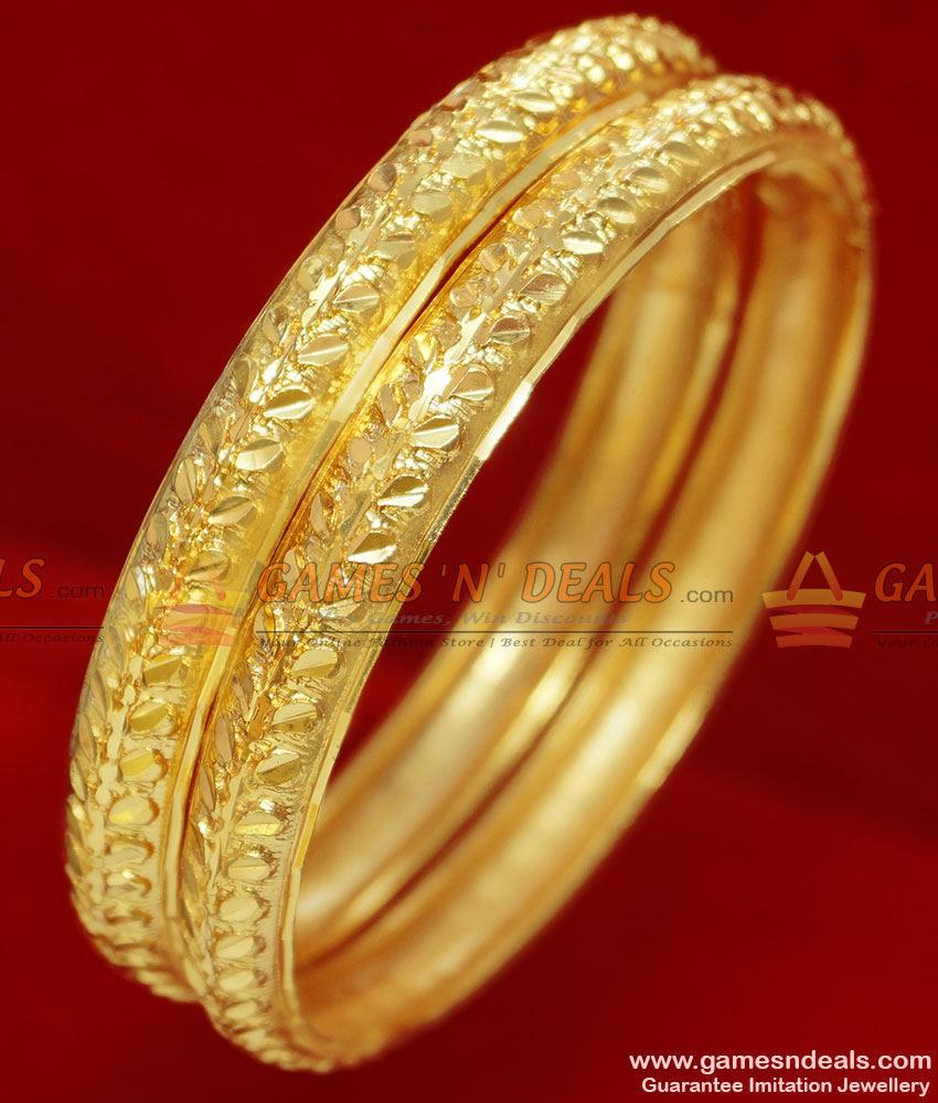 BR061-2.6 Size Gold Plated Jewellery Traditional Leaf Design Imitation Bangles