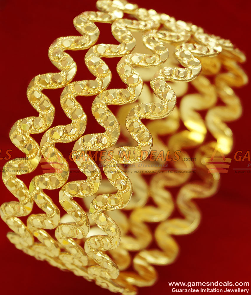 BR070-2.4 Size Gold Plated Nelli Design Traditional Daily Wear Bangles