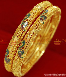 BR073-2.4 Size Gold Plated Enamel Peacock Design Bangle