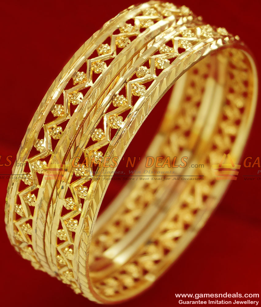 BR075-2.4 Size Gold Plated Neli Design Kada Imitation Traditional Bangle BR075-2.4 Size Gold Plated Neli Design Kada Imitation Traditional Bangle