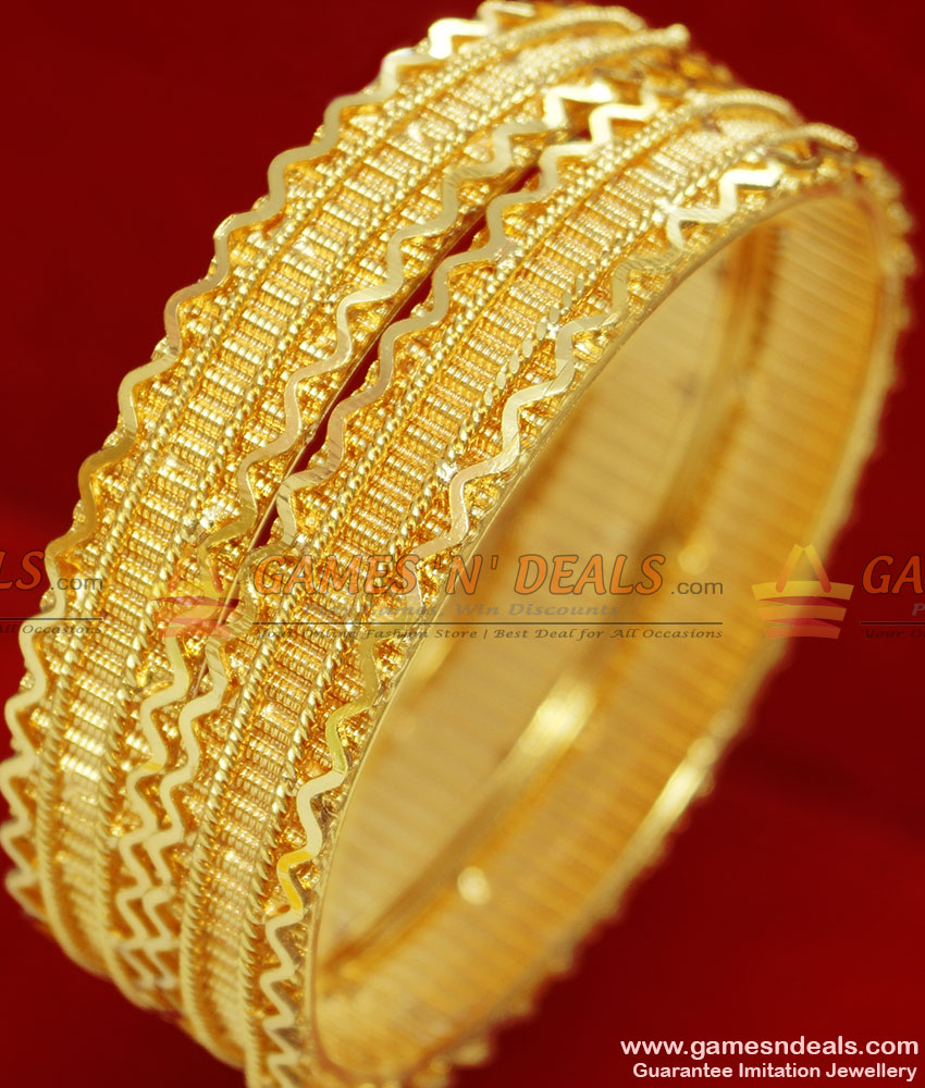 BR080-2.4 Size Chidambaram Gold Plated Thick Spring South Indian Bangles