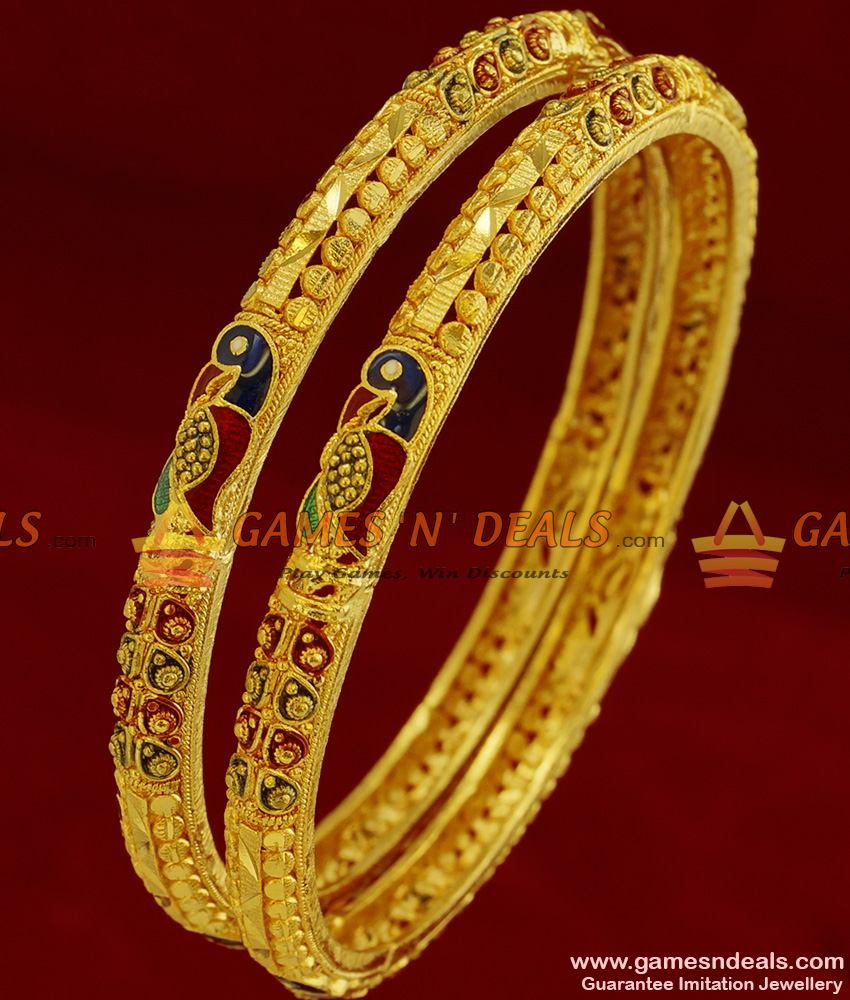 BR096-2.6 Size Gold Plated Forming Type Enamel Peacock Design Guarantee Bangles