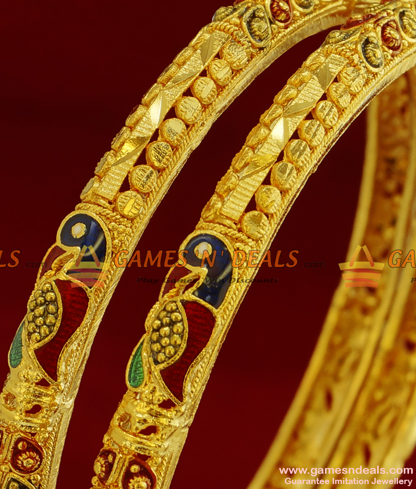 BR096-2.6 Size Gold Plated Forming Type Enamel Peacock Design Guarantee Bangles BR096-2.6 Size Gold Plated Forming Type Enamel Peacock Design Guarantee Bangles